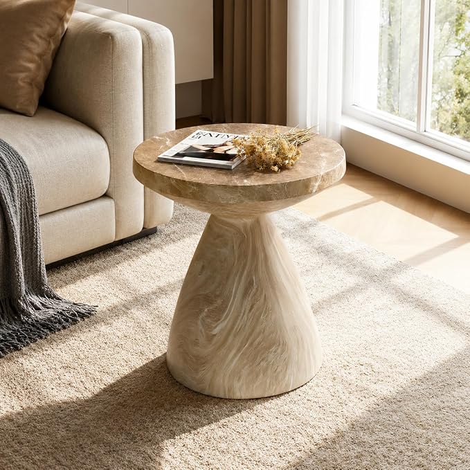 Stone Side Table,ModernStone End Table,GardenAccent Table Faux Terrazzo Accent Table,Round Faux Marble Side Table for Balcony (Marble-18)