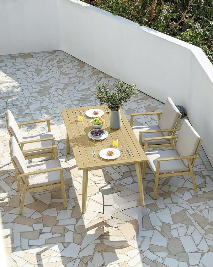 Never-Rust Outdoor Patio Dining Chairs, 2 Pieces Outdoor Aluminum Dining Chairs with Thickened Cushions, Patio Dining Furniture Chairs Set for Garden, Decks, Porch, Pool, Maple Wood