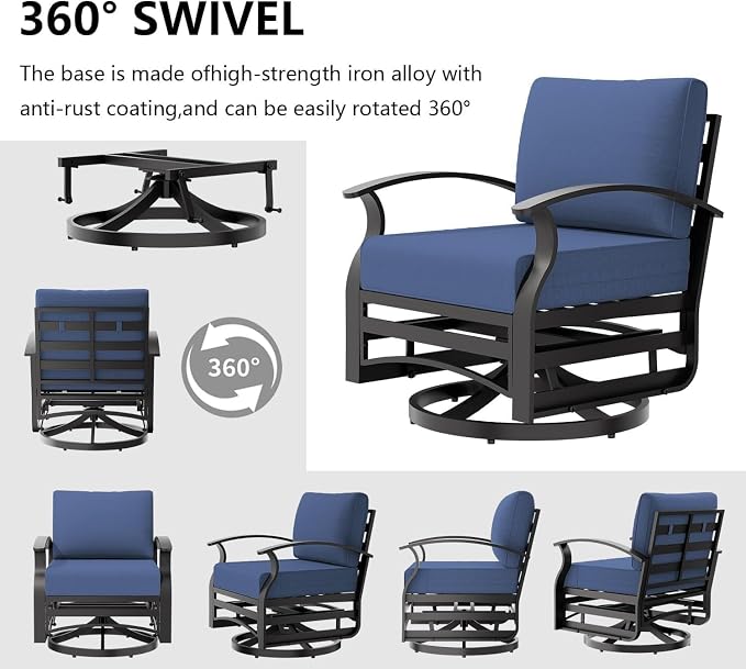 Patio Furniture Set 9-Seat Aluminum Armrest Sofa, Aluminum Outdoor Furniture with 2 Swivel Chairs, 5" Cushions, Outdoor Sectional with High Backrest & 2 Footstools for Backyard, Poolside - Blue