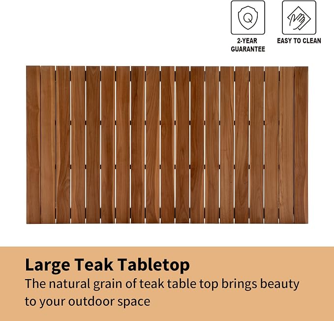 Outdoor Patio Dining Table 63" Rectangular Dining Table Aluminum Frame with Teak Wood Look Outdoor Rectangle Tables for 4-6 Person,Grey Frame