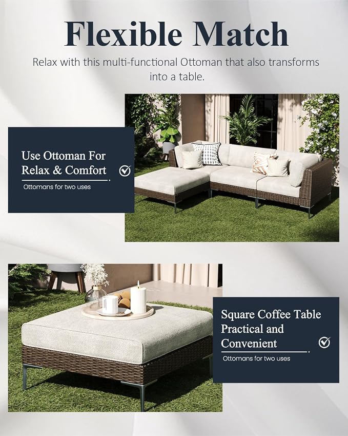 LayinSun 12-Piece Wicker Rattan Patio Furniture Set, Deep Seating Outdoor Modular Sectional Sofa Conversation Set with Thick Cushions for Lawn, Garden