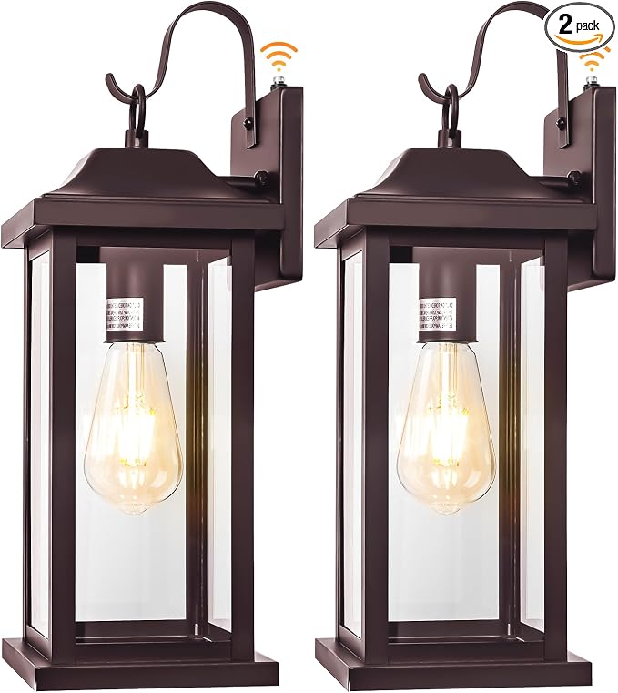 Bronze Dusk to Dawn Outdoor Wall Sconces 2-Pack Large | Exterior Light Fixtures Brown, 17 Inch Outdoor Light Fixtures Oil Rubbed Anti-Rust, Outside Carriage Coach Lamps, ETL List