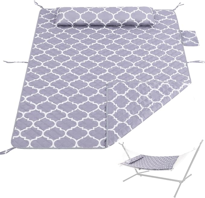 Double Hammock Pad and Pillow Set,78" x 55"Polyester Quilted Hammock Pad, Enhanced Comfort for Rope Outdoor Patio, Garden, Beach Hammocks, Grey