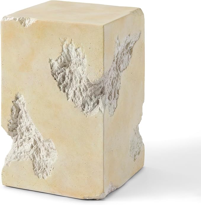 Morden Fort Modern Concrete Side Table, Sculptural Lightweight Faux Marble End Table, Indoor/Outdoor Accent Stone Table for Living Room, Patio and Garden