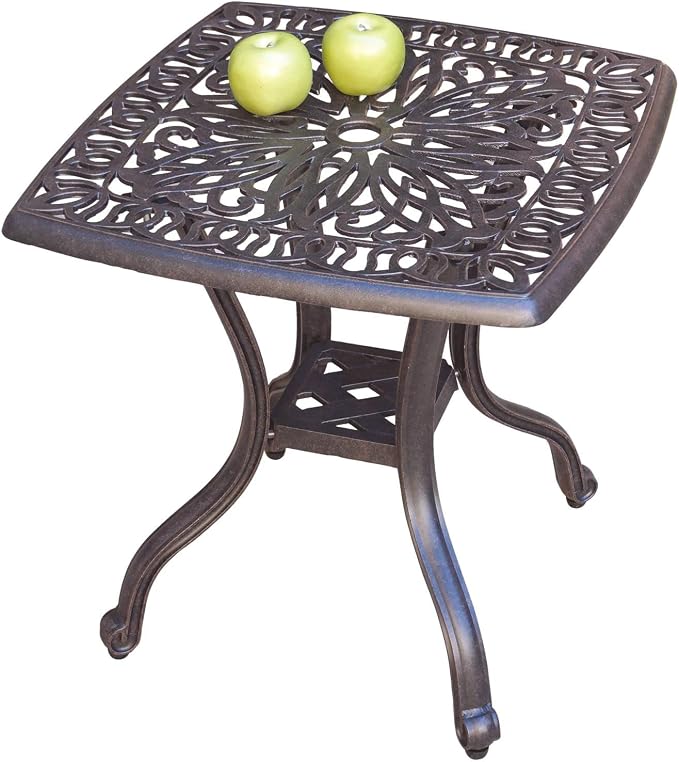 Darlee Elisabeth Cast Aluminum Outdoor Patio End Table - 21 Inch Square - Antique Bronze