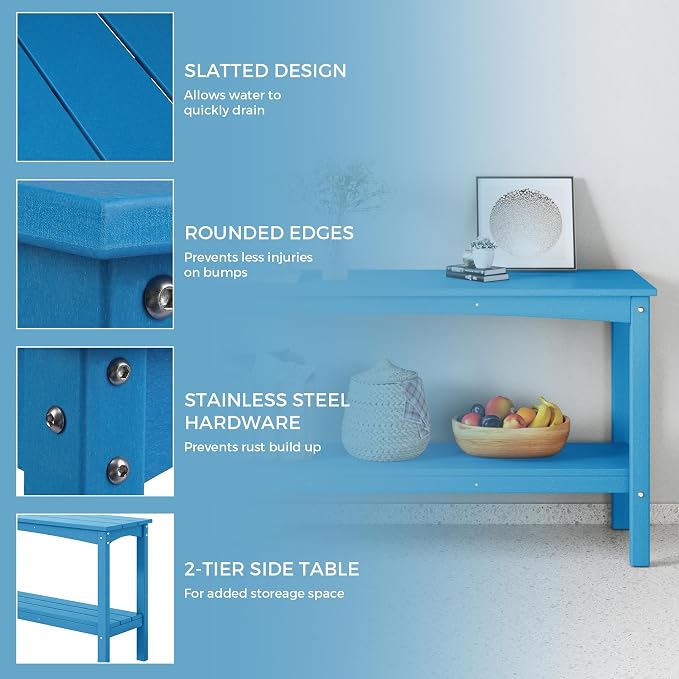 Costaelm Outdoor Plant Stand, 2-Tier Small Outdoor Table, Outdoor Side Tables for Patio or Indoor, Patio Table for Pool, Porch, Weather Resistant Easy Maintenance, Pacific Blue