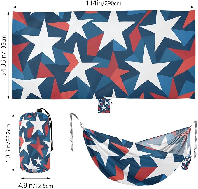 4th_July_Stars_Abstract_Pattern Outdoor Hammock with Portabl Carry Bag Indoor Hammock for Patio Backyard Lounge Base