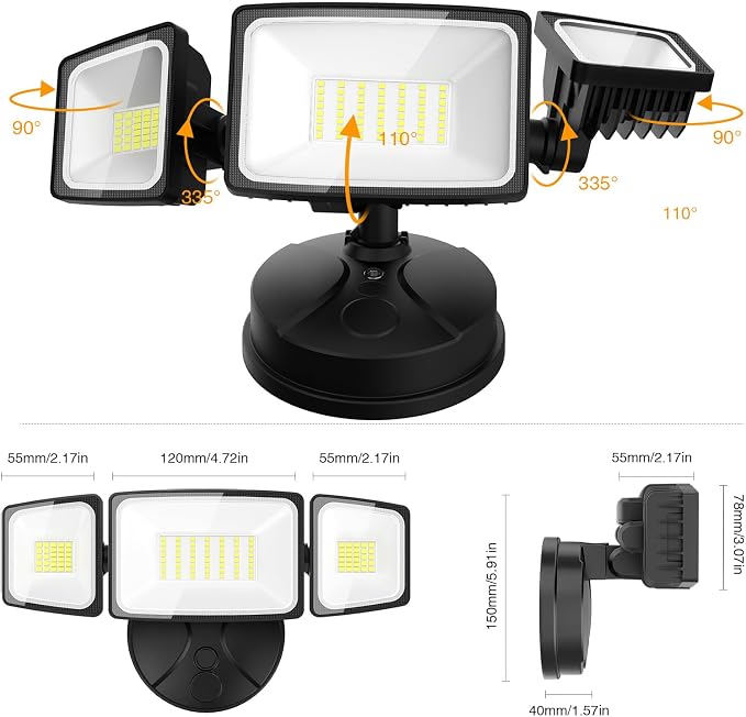 Onforu 2 Pack 75W Flood Lights Outdoor, 7000LM LED Flood Lighting Outdoor Switch Controlled, IP65 Waterproof Exterior Floodlight Fixture with 3 Adjustable Heads, 6500K Security Light for Garage Yard