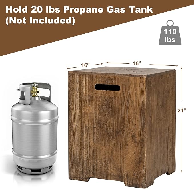 Giantex Outdoor Tank Hideaway Table, Propane Tank Cover for Standard 20 LBS Propane Gas Tank, Outside Patio Side End Table with Side Handles, Brown