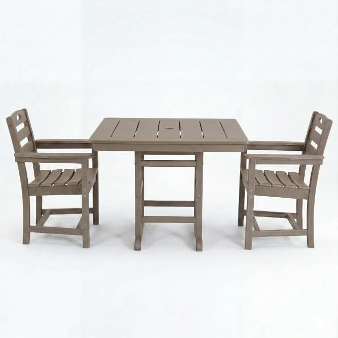 WILLIAMSPACE 37.8" Outdoor Patio Dining Set with 2 Armchairs, All Weather HDPE Square Dining Table with Umbrella Hole, Patio 3-Piece Bistro Set for Backyard, Balcony, Lawn, Kitchen (Brown)