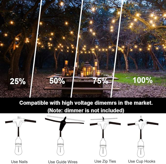 Outdoor String Lights Waterproof 150FT Patio Lighting for Porch Backyard | Connectable Heavy Duty Outside Lights Weatherproof IP65, 46+4 Dimmable Plastic Edison Bulb For Bistro Garden Balcony Gazebo