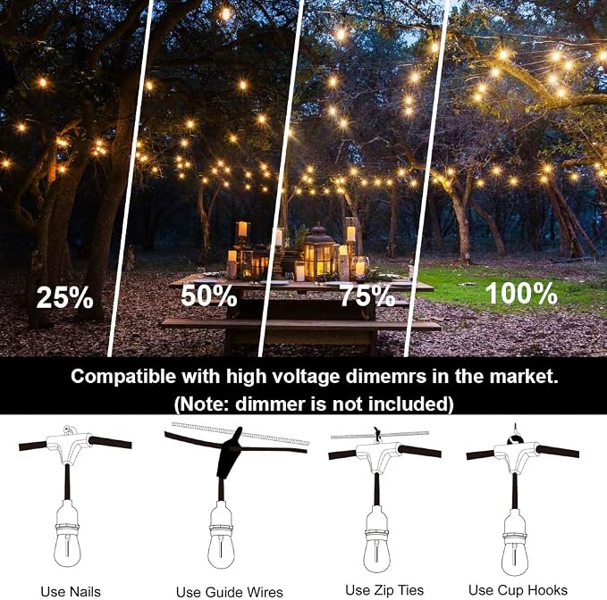 SUFEIMAS Outdoor String Lights Waterproof 100FT Commercial for Patio Market | Connectable Heavy Duty Outside Lighting IP65, 32 Dimmable Plastic Edison Bulbs For Backyard Bistro Garden Porch Fence Balcony
