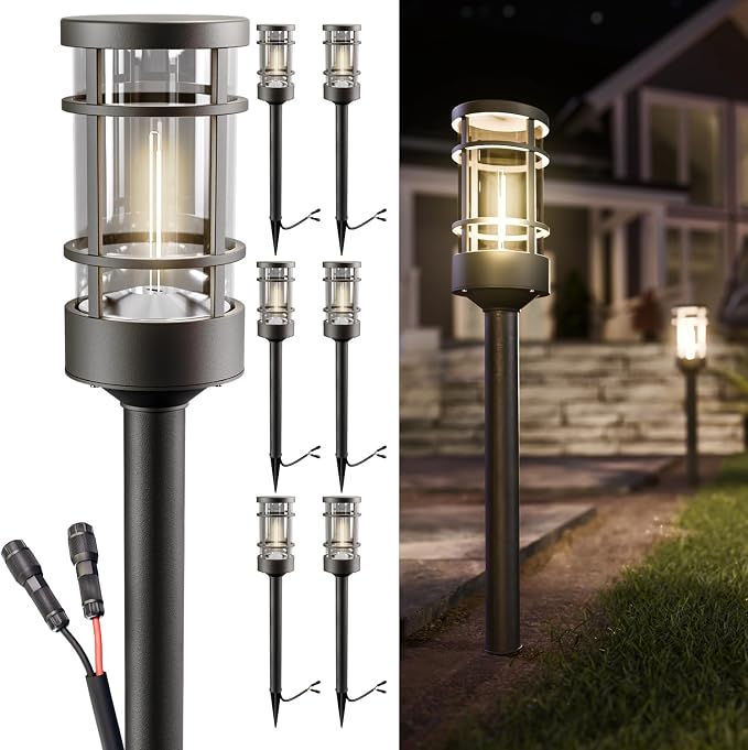 Sunco 6 Pack Low Voltage Garden Landscape LED Pathway Lights, 1.5W | 50LM, 3000K Warm White, Landscape Pathway Lighting, Transparent Polycarbonate Lens with Connectors, For Walkways, Wet Rated