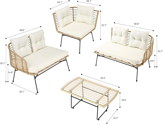 GAOMON 5 Piece Outdoor Patio Furniture Set, All-Weather PE Wicker Sectional Couch Set with Cushions and Ottomans, Outdoor Patio Conversation Set with Glass Table for Backyard, Porch, Balcony