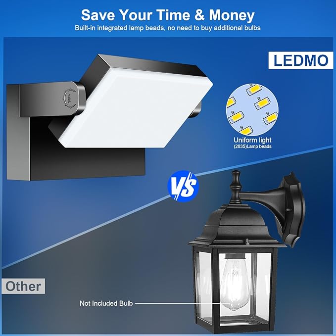 ledmo LED Flood Lights Outdoor 60W - Rotatable 360 Adjustable Head Switch Control Exterior Lighting Fixture Wall Pack Commercial Security 5000K Waterporof Yard Wall Mount Garage Barn Yard Lights