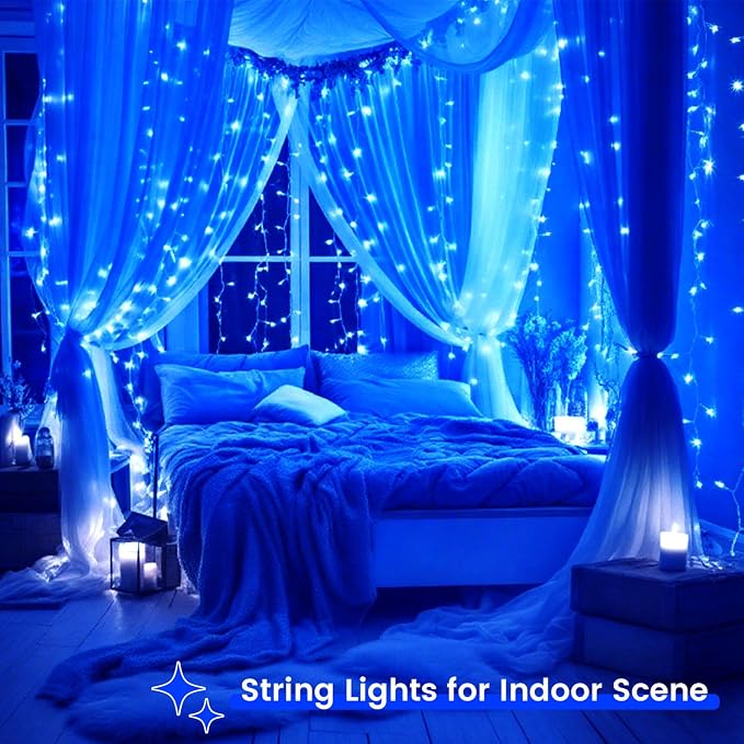 2 Pack 200 LED Battery Operated String Lights, Twinkle Fairy Lights Blue | 66FT 8 Modes Battery Lights Indoor Outdoor with Timer, Waterproof Christmas Lights for Bedroom Party Porch Tree Holiday Decor