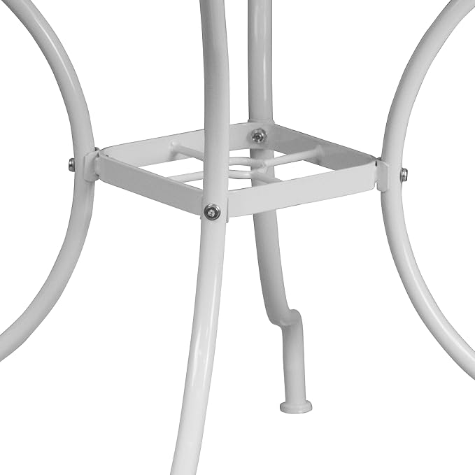 EMMA + OLIVER Commercial Grade 35.5" SQ White Indoor-Outdoor Steel Patio Table - Umbrella Hole
