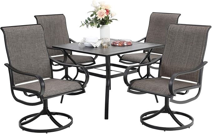 Sophia & William Outdoor Dining Set Patio Dining Set for 4 Outdoor Table and Chairs 5 Pieces with Swivel Patio Chairs 37"x 37" Metal Table for Garden Pool All Weather Brown