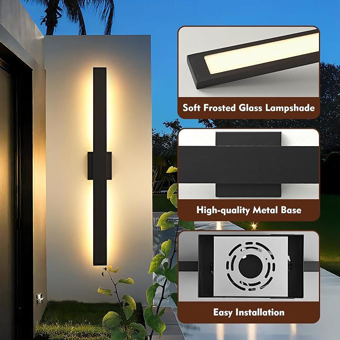 40.1inch Long Outdoor Modern LED Wall Light, Waterproof IP65 Warm White Led Wall Mount Lighting Fixture Black Outdoor Wall Sconces Outside Lights for House Garage Front Door Patio 1Pack
