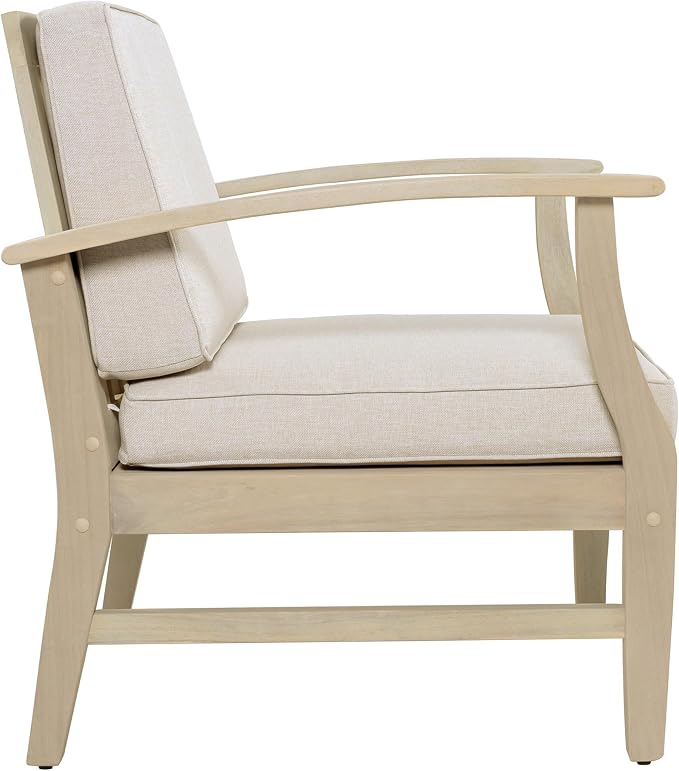 Christopher Knight Home Lila Acacia Wood Outdoor Patio Furniture Set for 6, Patio Conversation Set with 4-Seater Sofa + 2 Club Chairs and Coffee Table, Patio Sofa Set with Cushions, Light White+Sand