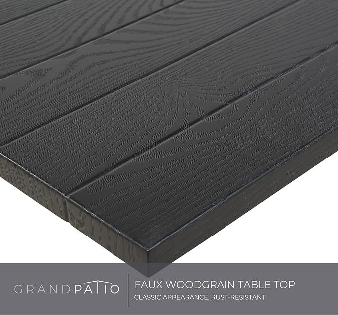 Grand patio 7-Piece Patio Dining Set for 6, Outdoor Dining Set with Swiviel Patio Chairs & 1 Rectangular Woodgrain Dining Table with Umbrella Hole, Black & Grey Plaid