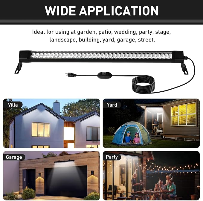 LED Wall Washer Lights Bar 2 Pack,54W 6000K Outdoor Wall Wash Lighting,40 Inch IP67 Waterproof 120V Outdoor LED Light Bar with Switch On/Off for Garden,Backyard,Building,Courtyard Landscape Lighting