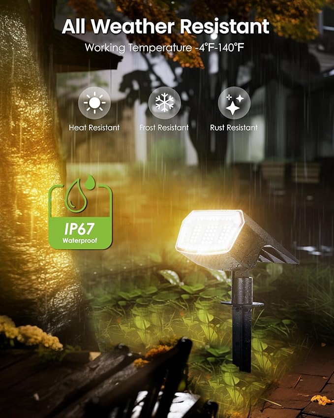 Solar Spot Lights Outdoor Waterproof, Solar Spotlights 12 Pack Warm White | 63 LED 3 Lighting Modes Solar Landscape Spotlights for Yard, Garden, Backyard, Driveway, Pathway, Wall, House, Garage