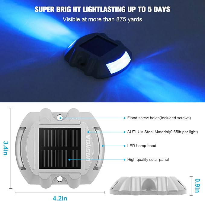 VOLISUN Solar Deck Driveway Dock Lights,Solar Pathway Lights,Blue 20 Pack | Solar Powered LED, IP68 Waterproof Led Outdoor Warning Step Marine Lights for Sidewalk Garden Yard