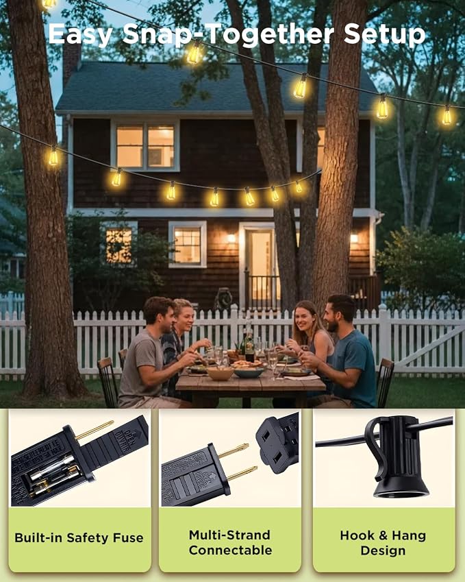 VOLIVO 100FT Outdoor String Lights for Patio, Waterproof Hanging Lights | 35+1 Shatterproof ST38 Edison Bulbs, Dimmable & Connectable Outside String Light for Backyard, Deck, Porch, Balcony