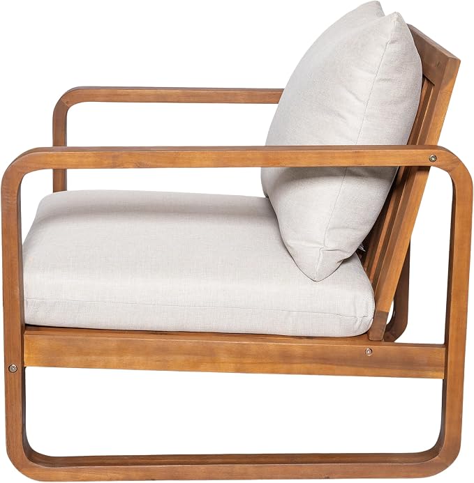 Christopher Knight Home Myra Acacia Wood 4 Piece Outdoor Patio Furniture Set, Wooden Patio Conversation Set with Loveseat Club Chairs & Coffee Table, 4-Seater Patio Sofa Chair and Table Set,Teak+Beige