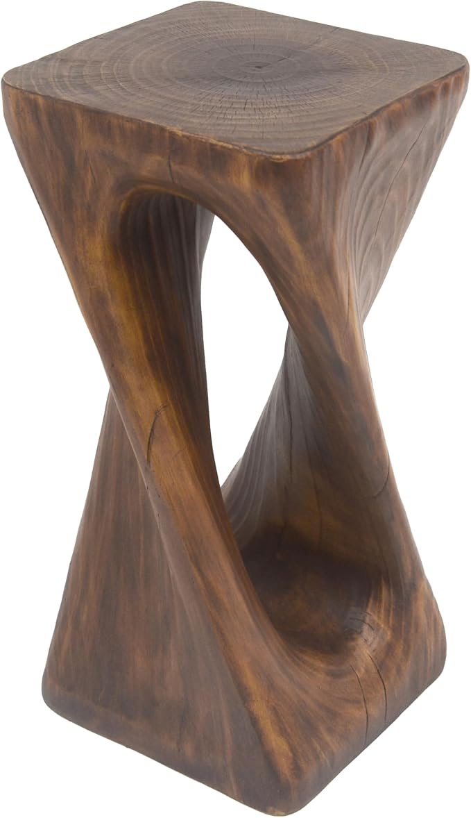 Christopher Knight Home Novi 26.8"H Lightweight Concrete Outdoor Side Table, Hollow Twist-Shaped Patio End Table, MGO Outdoor Coffee Table, Garden Plant Stand Indoor, Wood-Like Texture, Antique Brown