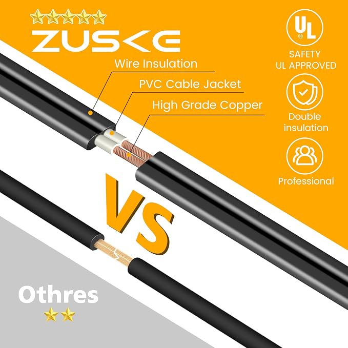 Zuske 25ft Outdoor String Lights, LED Patio Hanging With 12 Shatterproof Bulbs, Waterproof ETL Listed Bistro for Backyard Garden Cafe