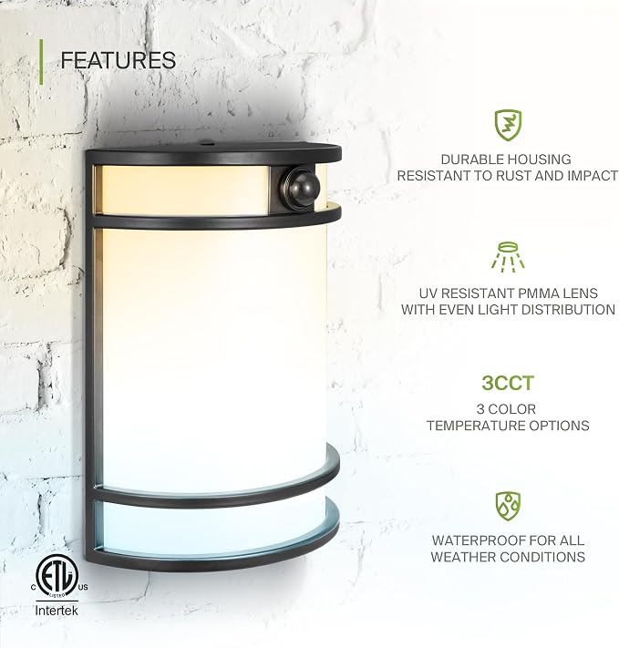 ASD 10 Inch Motion Sensor LED Outdoor Sconce Lights - 15W 120-277V 3000K 4000K 5000K Black Exterior Lighting Fixtures, Exterior Lights for House, Modern Patio Wall Light Fixture ETL