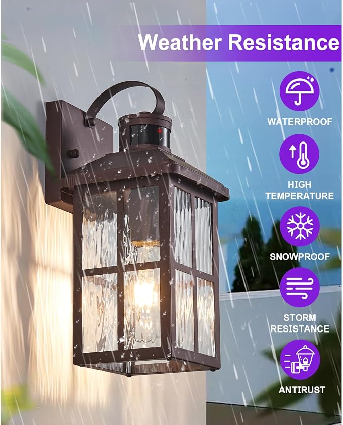 Porch Lights Outdoor with Remote, Motion Sensor Exterior Lighting Fixtures | 2 Pack Intelligent Outdoor Wall Lights, 4 Lighting Modes Outdoor Sconce Lights for House Patio Front Door Garage