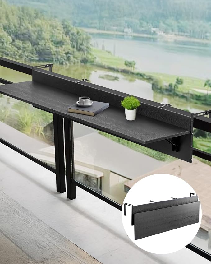 VEVOR Balcony Hanging Table, 59 x 12 inch, Outdoor Balcony Bar Table for Railings, 50 lbs Loading, Fit Railing from 1" to 4.3", Serving Table for Patio & Deck