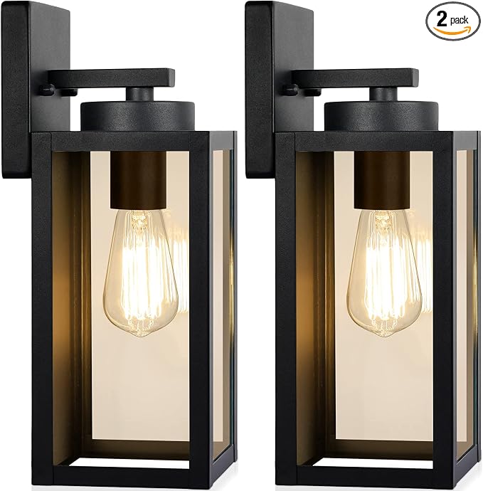 BesLowe Outdoor Wall Light Fixtures, Modern Black Exterior Wall Lanterns | Waterproof Metal Construction, Rust-resistant, Quick & Easy Installation, Clear Glass Shades & Standard E26 Socket