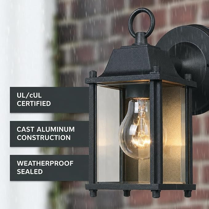 Designers Fountain Ivy Trail Outdoor Light Fixture Pack of 2, 8.25 Inch Exterior Wall Lantern Sconce Set for Front Door, Patio and Porch, Black, D334M-5EW-BK2