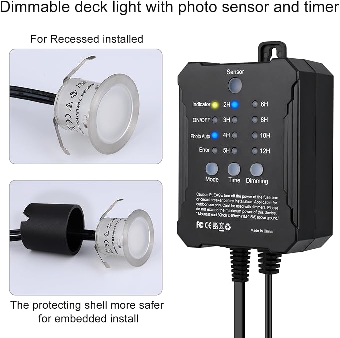 Dimmable LED Deck Lights with Timer and Photocell Sensor and Protecting Shell φ32mm,40Pack Outdoor LED Smart Deck Lighting IP68 Waterproof for Garden,Yard Stair, Patio, Floor Decoration