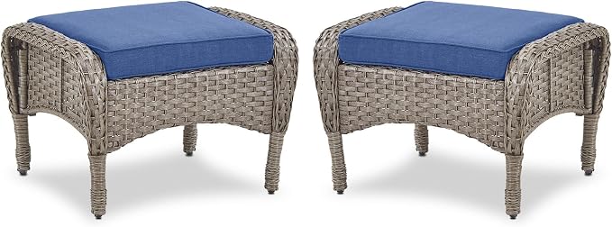 Belord Outdoor Ottomans for Patio Foot Rest - 25 Inch PE Wicker Foot Stool Set of 2 for Patio Furniture Sets,All Weather Rattan Ottoman for Balcony Deck Backyard Brown Gray