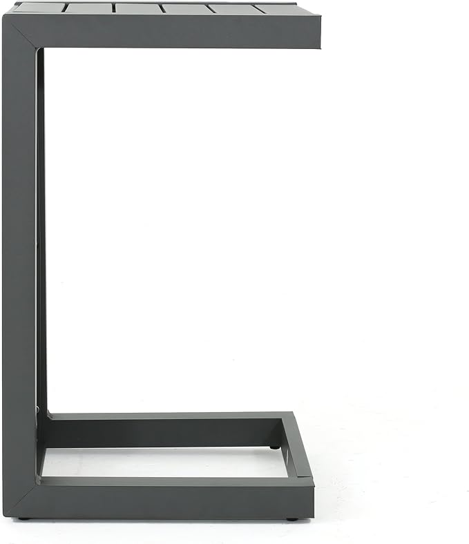 Aluminum C-Shaped Side Table for Outdoor Patio, 14.5W x 15D x 24H, Grey