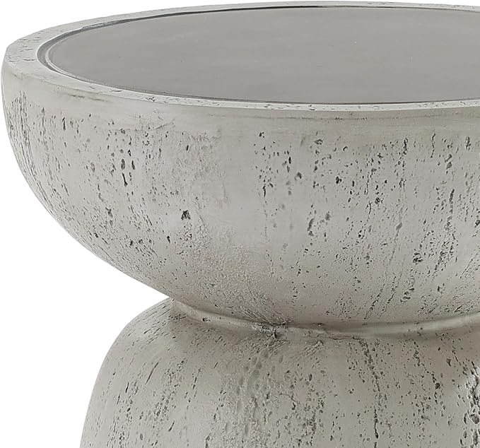 LuxenHome 20" Outdoor Side Table, MgO Rustic End Tables for Patio,Off White and Gray Weathered Round Table, Small Accent Table for Indoor Outdoor Use, Decorative Garden Stool