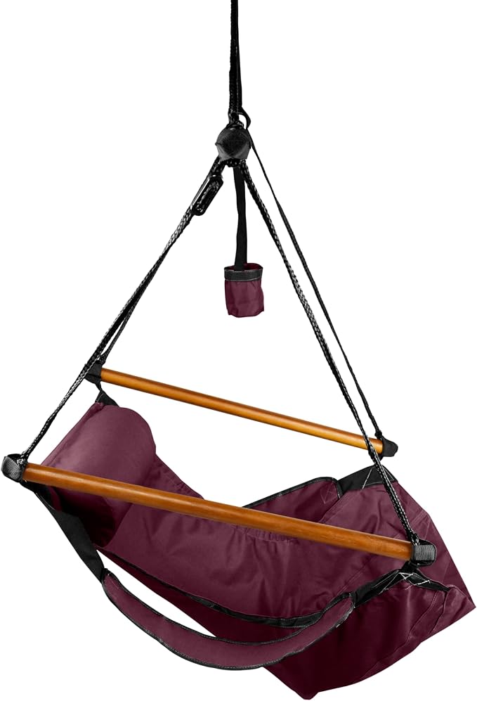 Hanging Hammock Air Chair, Wooden Dowels, Burgundy