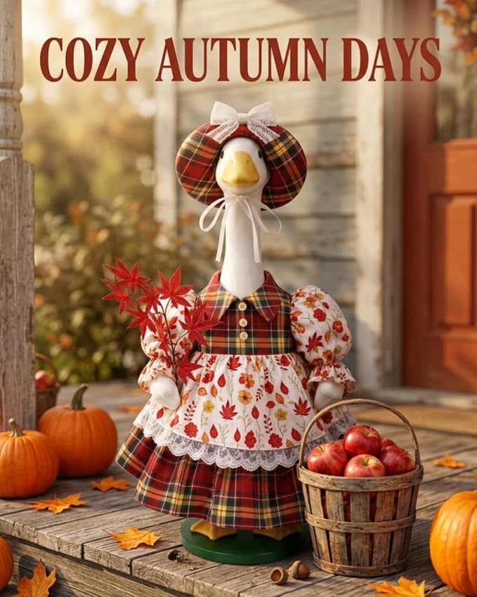 Fall Porch Goose Outfits, 23 Inch Geese Dress with Hat & Maple Leaf | Porch goose thanksgiving outfits for cement goose. Autumn yard decor clothes, thoughtful gift for mom grandma.