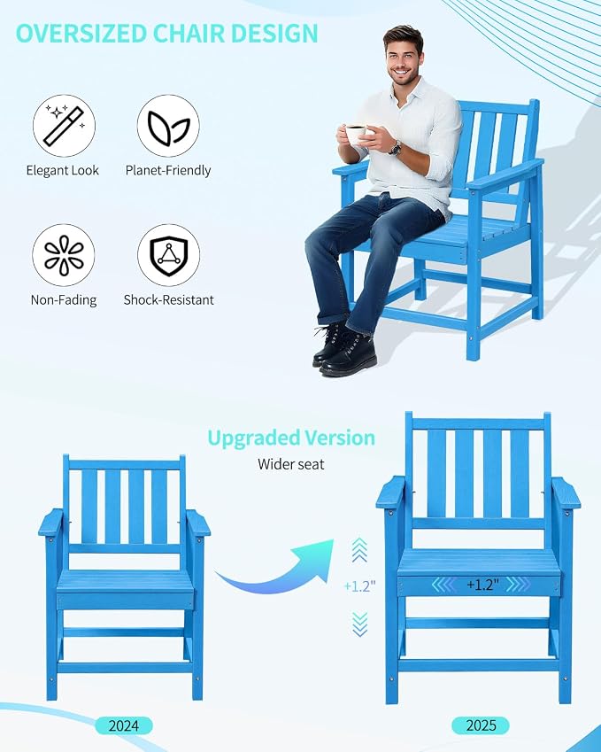 5-Piece Patio Table Set, Outdoor HDPE Dining Furniture Set with Umbrella Hole All Weather Table and 4 Chairs for Lawn, Garden, Poolside, Backyard, Blue