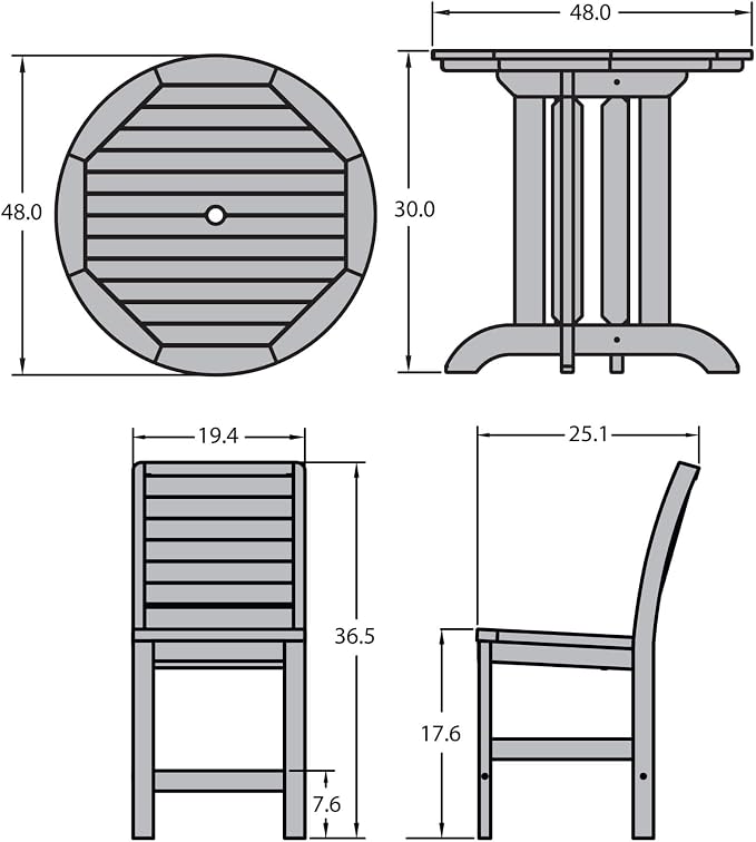 Highwood Weatherly 5-Piece Round Dining Set, Dining Height, Whitewash