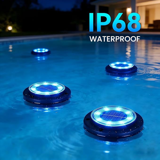 Flacchi Solar Lights Outdoor Waterproof - 2-in-1 Solar Powered Ground Lights Outdoor Solar Disk Light Landscape Light for Deck Step Patio Yard Pathway Walkway Driveway Garden (Blue, 2 Pack)