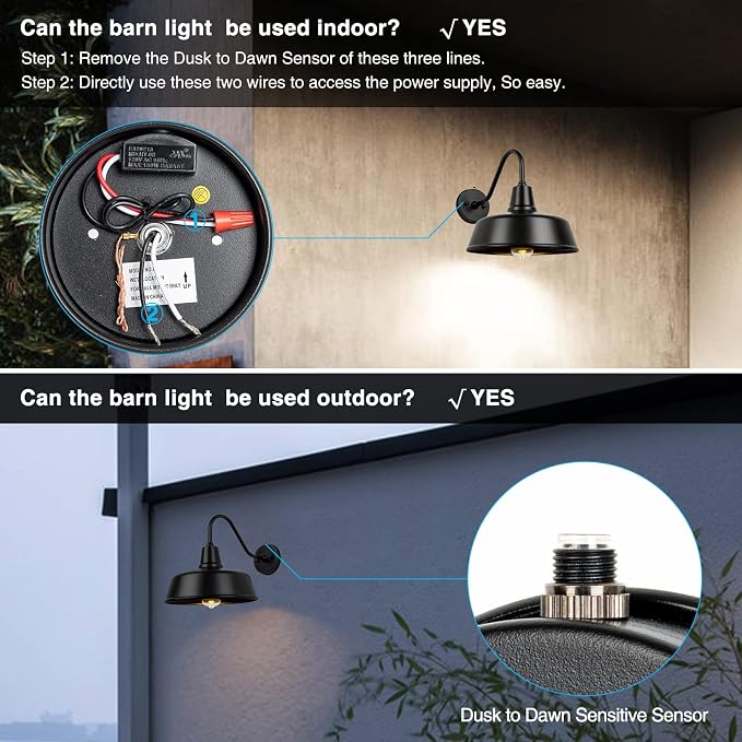 Gooseneck Barn Light, 12.6" Dusk to Dawn Black Outdoor Wall Sconce | Weatherproof Steel Exterior Large Lighting Fixture, E26 Base, Easy DIY Install for Porch, Garage, Barn, Farmhouse(1 PC)