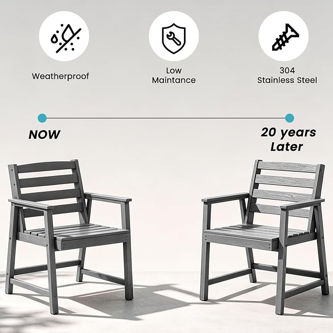 LOUNZY 11 Piece Patio Dining Set for 10, Outdoor Table and Chairs, Grey | 89.4“ table,Large 10 seat patio dining set, mixed chair durable HDPE wood-look, fade and UV resistant for long-term outdoor
