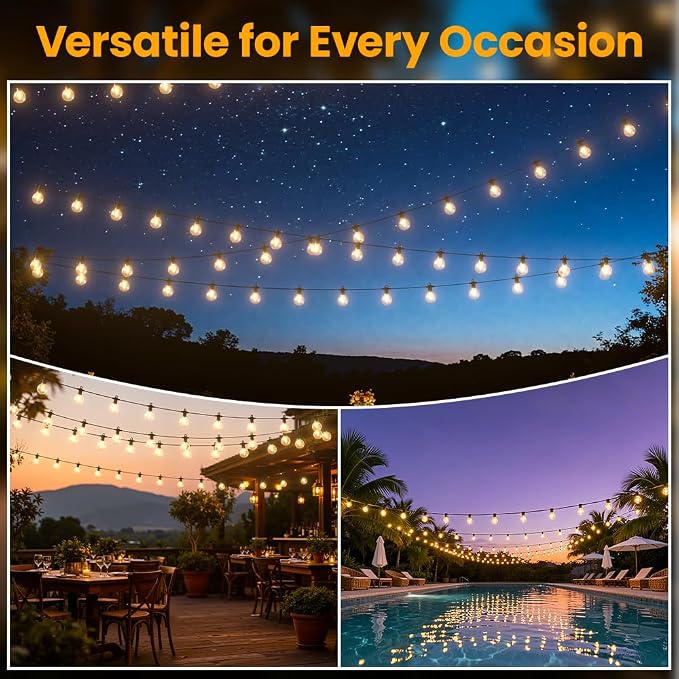 LED Outdoor String Lights, 200FT Patio Lights Outdoor Waterproof with 100+4 Shatterproof G40 Edison Globe Bulbs, 2700K Warm White Hanging Light, Dimmable Light for Outside Backyard Garden Bistro Porch