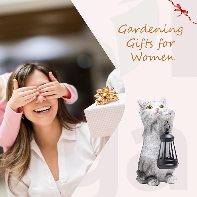 Cat Solar Lights Outdoor Garden, Cat Statue with Lantern for Cat Lover Gift | Cat Solar Lantern Garden Statue, Cat Fugurines Yard Art Lawn Ornaments Porch Patio Home Decor Gardening Gifts for Grandma Mom